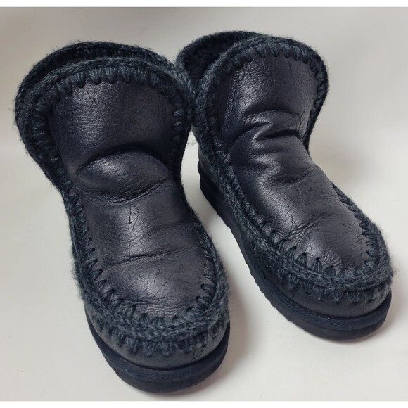 Mou Mens Black Sheepskin Ankle Eskimo Boots Sz 42 / US 9 ? - Picture 2 of 14